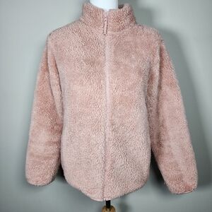 Uniqlo Kids Girls Fluffy Yarn Fleece Full-Zip Jacket Pink Size 13 Years Soft